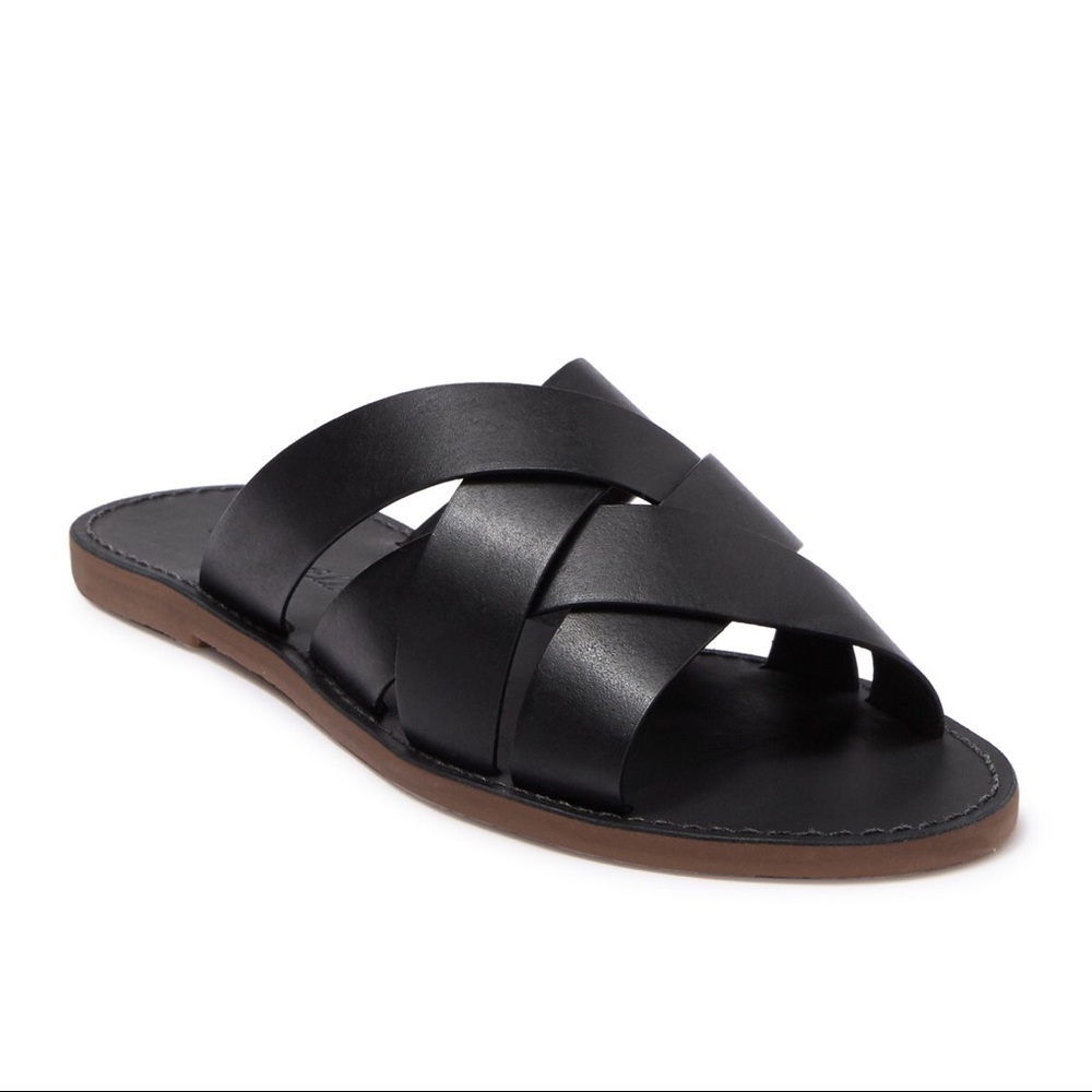 Madewell boardwalk woven slide sandal black 7